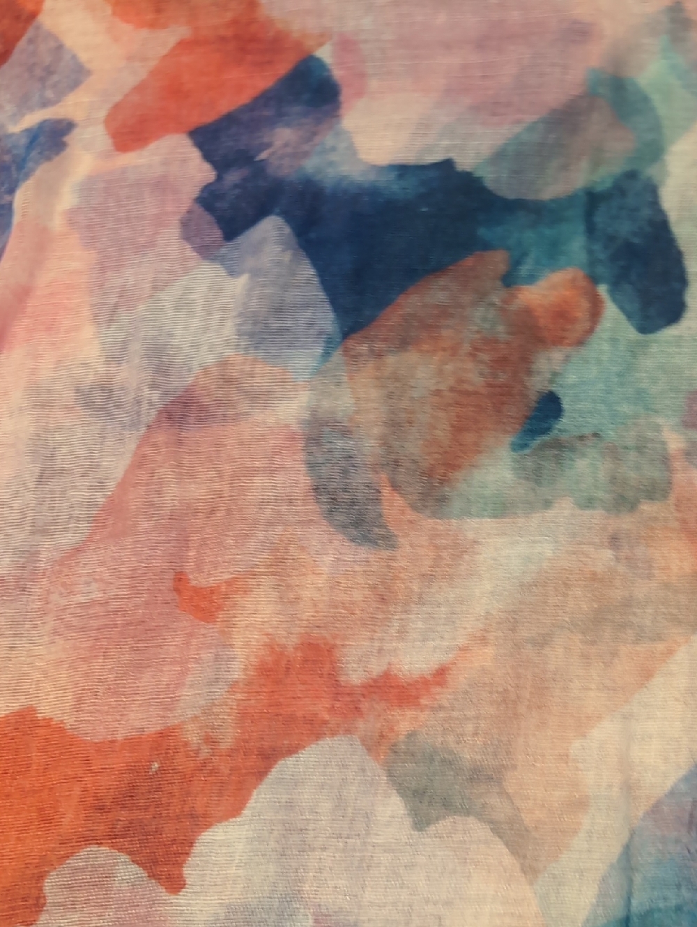 Colorful Watercolor Print Scarf - Coral, Blue & Teal